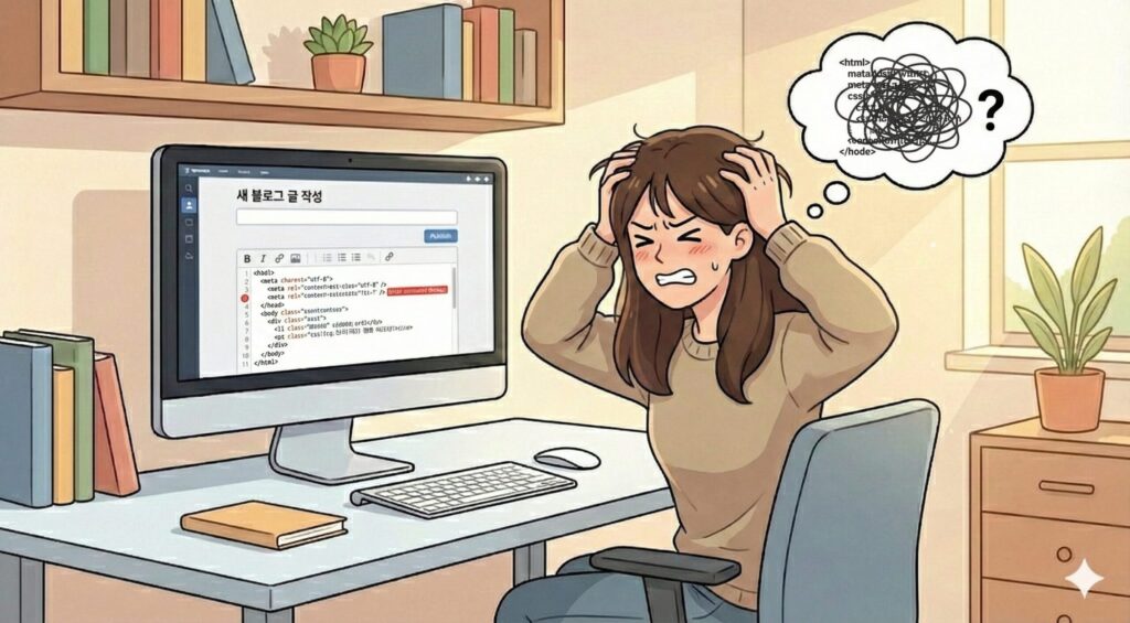 워드프레스 광고 오류로 스트레스받는 장면 카툰